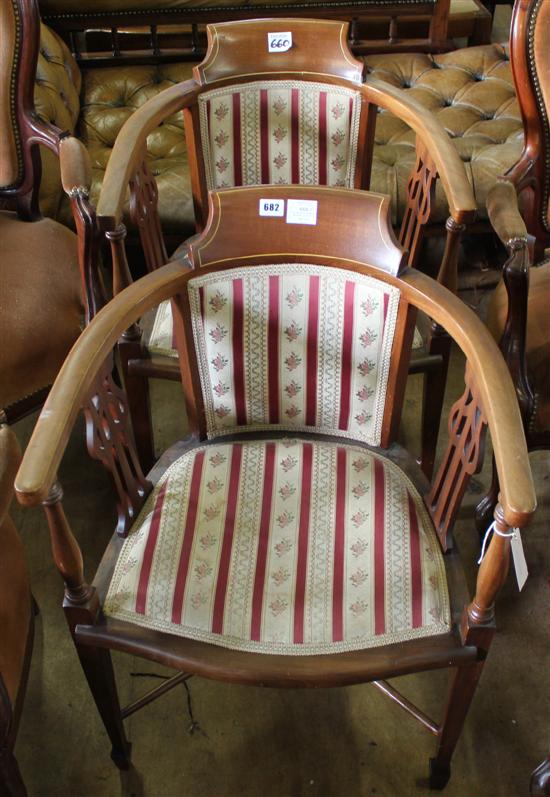 Pair of Edwardian inlaid mahogany tubchairs